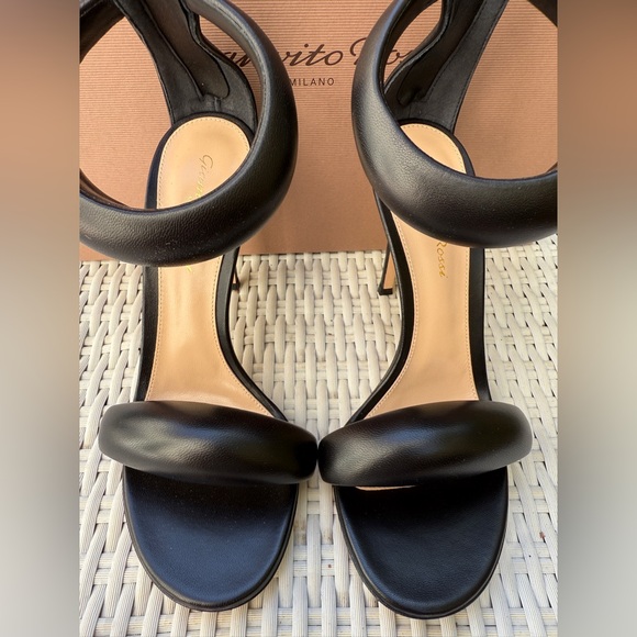 Gianvito Rossi Bijoux Black Nero Lambskin Napa Leather Ankle Strap Heels 37.5 - Picture 8 of 13